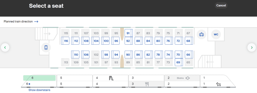 Screenshot showing how the VR seats are automatically assigned so that the window seats get filled first.