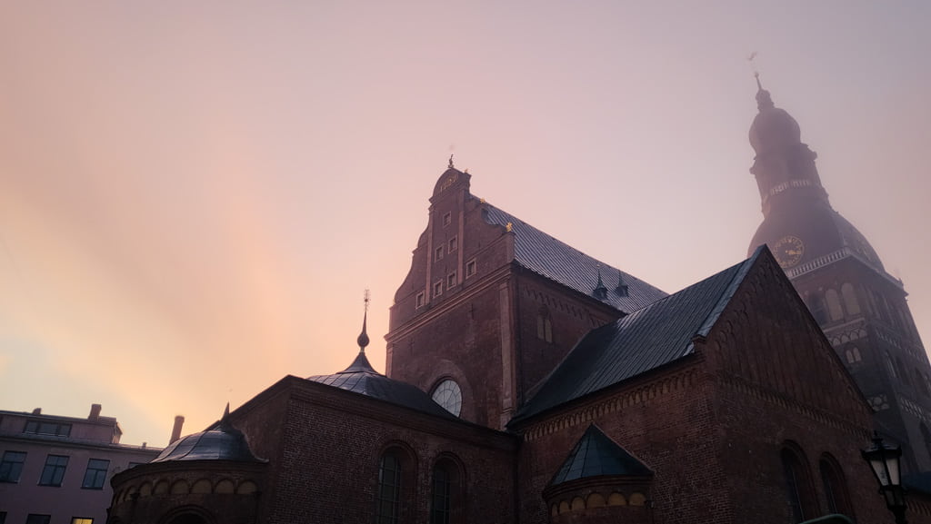 Riga Cathedral at sunset.