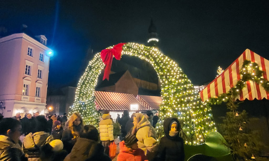 The festive front gate of the Riga Christmas Market.